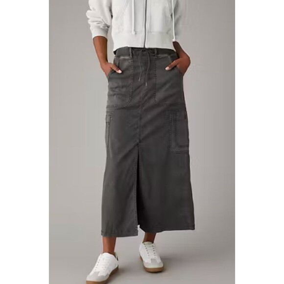 NWT American Eagle Y2K Vibe Lyocell Cargo Maxi Skirt Gorpcore Utility Gray 2 - Picture 1 of 16